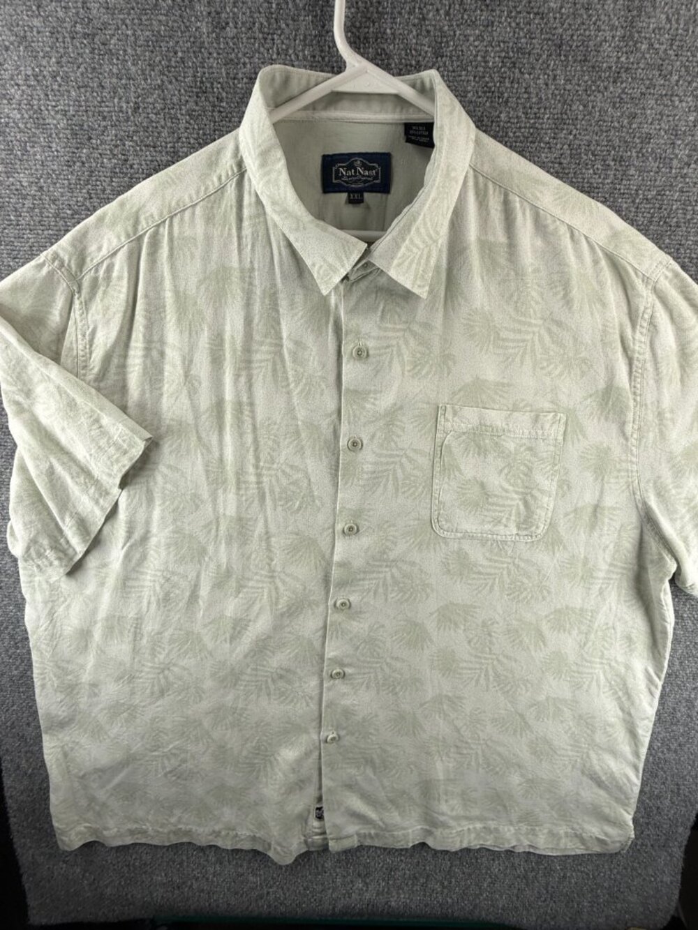 Nat Nast Silk Cotton Button Up Shirt Light Green Ivory Short Sleeve 2XL Adult